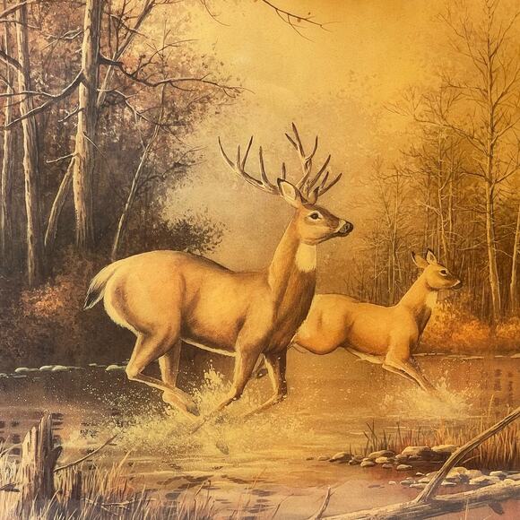 Vintage Lacquered Wood Wall Clock Deer Running in Woods 14x18 inches Retro - Picture 3 of 12